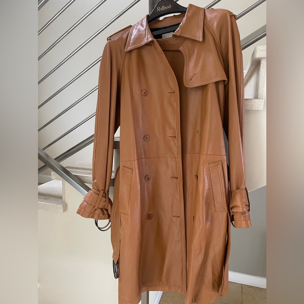 Vintage LUELLA brown Elegant Classic LEATHER COAT